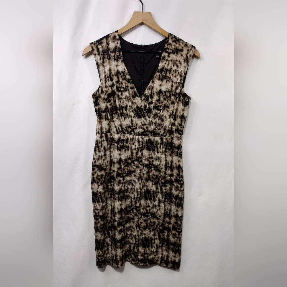 Ann Taylor Surplice Silk Blend V-Neck Sleeveless Dress Women's S Brown Artsy